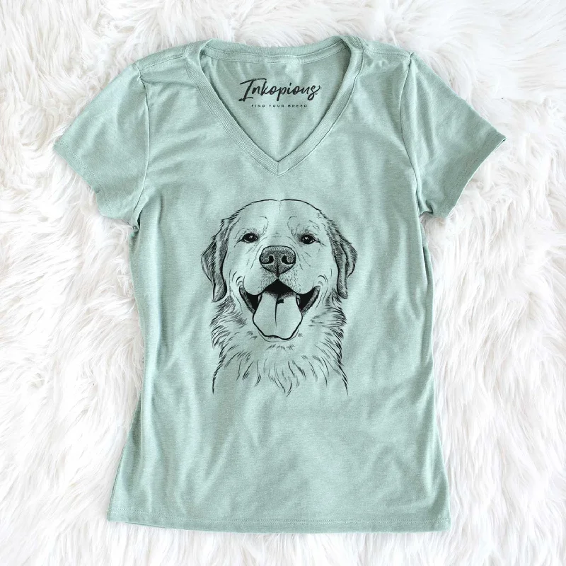 Bare Bennett the Golden Retriever - Women's V-neck Shirt-- Asymmetrical Pockets Print Bare Bennett the Golden Retriever - Women's V-neck Shirt-- Asymmetrical Pockets Print