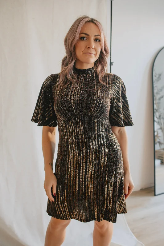 The Suki Metallic Sparkle Mini Dress Comfortable Zip-Up Mini Dress