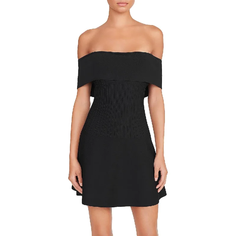 Womens Cold Sholder Mini Mini Dress Chic Pleated Mini Dress