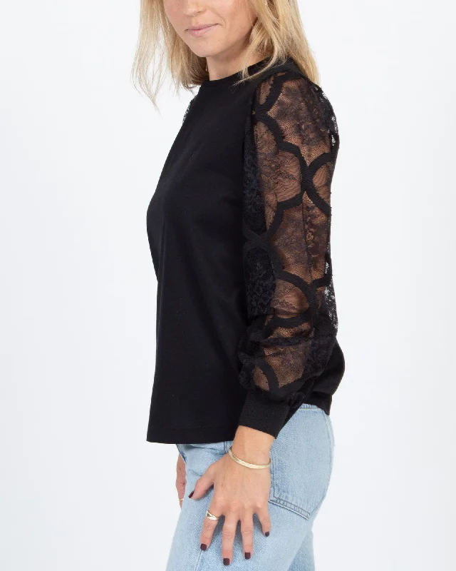Lace Sleeve Blouse Floral Print Blouse