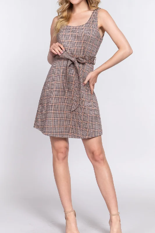 SLEEVELESS BELTED PRINT SUEDE MINI DRESS Trendy Off-Shoulder Dress Mini
