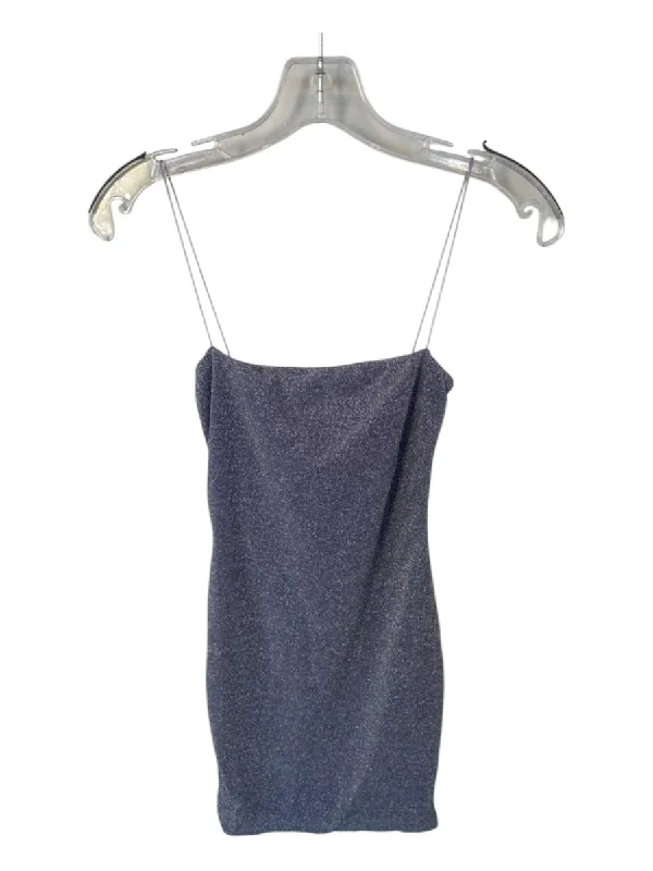 Meshki Size XS Purple & Silver Nylon Blend Shimmer Sleeveless Mini Dress Trendy Wraparound Mini Dress Meshki Size XS Purple & Silver Nylon Blend Shimmer Sleeveless Mini Dress Trendy Wraparound Mini Dress