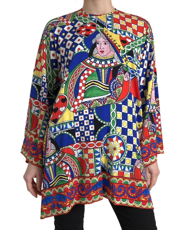 Dolce & Gabbana Printed Long Sleeves Blouse Top Soft Satin Blouse