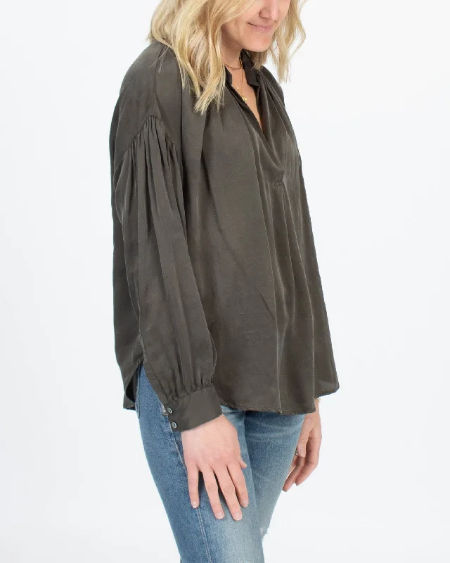 Green "Mayson" Silk Blouse Modern Oversized Blouse