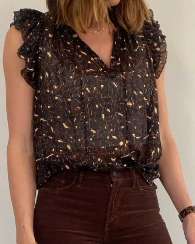 Metallic Silk Printed Blouse Silky Draped Blouse