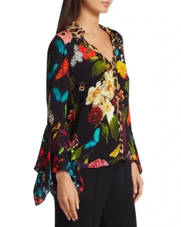 "Randa Mix Blouse" Mandarin Collar Blouse