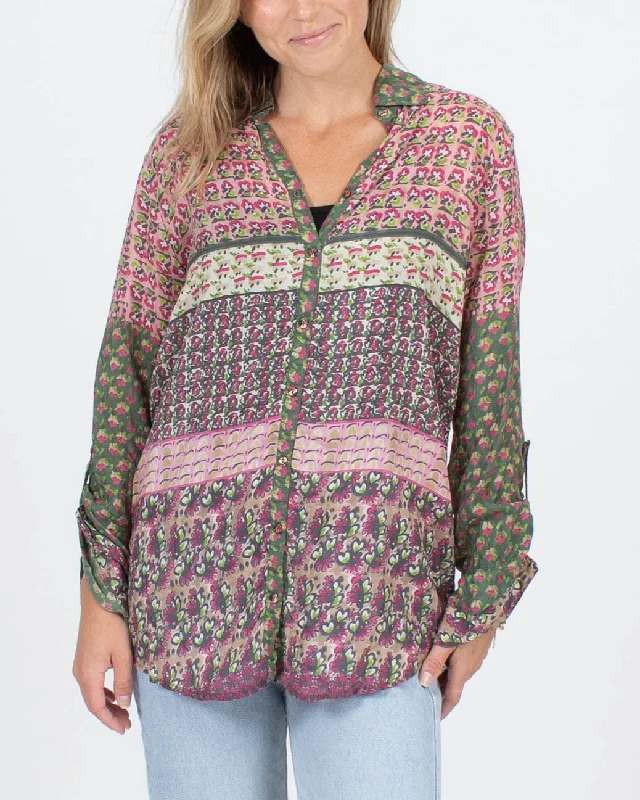 Printed Button Down Blouse Classic Striped Blouse