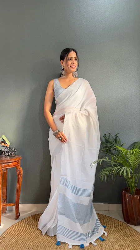 Malishka Export Cotton Printed Ready To Wear Saree With Blouse Piece - Sky Balloon Sleeve Blouse Malishka Export Cotton Printed Ready To Wear Saree With Blouse Piece - Sky Balloon Sleeve Blouse