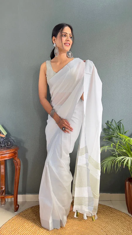 Malishka Export Cotton Printed Ready To Wear Saree With Blouse Piece - Mehendi Office-Ready Blouse