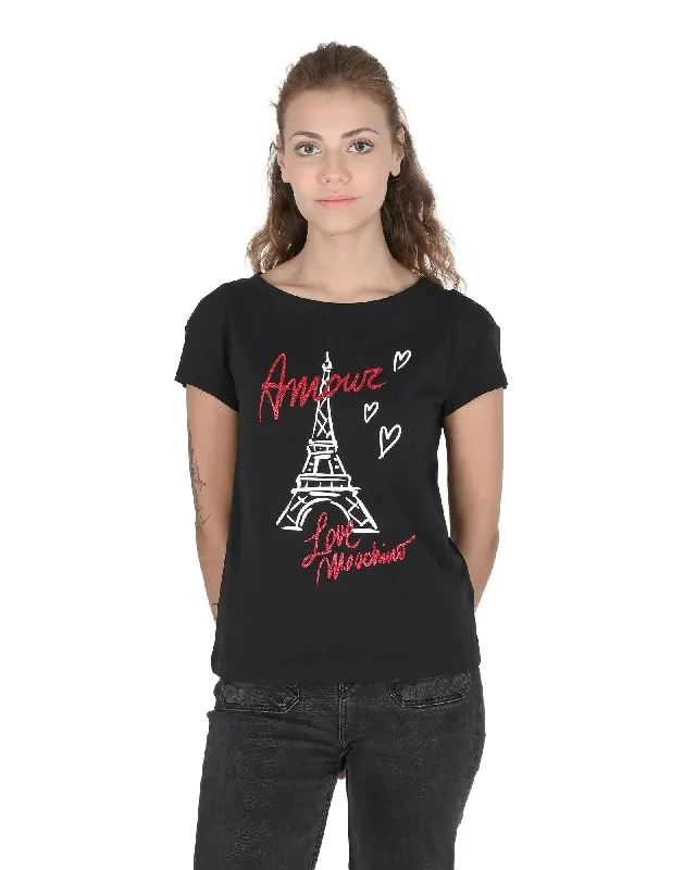Love Moschino Cotton T-Shirt by - 44 EU-- Striped Floral Plaid