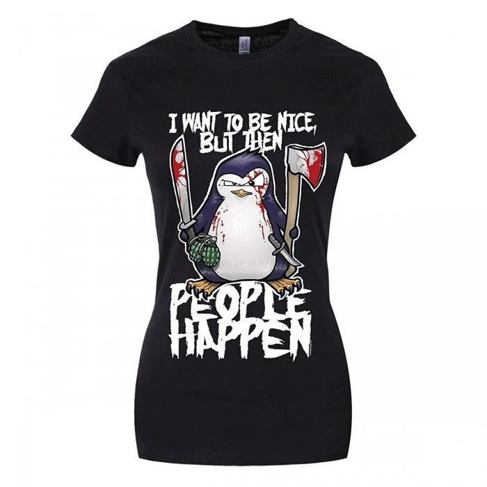 Psycho Penguin Ladies/Womens I Want To Be Nice T-Shirt-- Plaid T-Shirt Polka Dot Checkered Psycho Penguin Ladies/Womens I Want To Be Nice T-Shirt-- Plaid T-Shirt Polka Dot Checkered