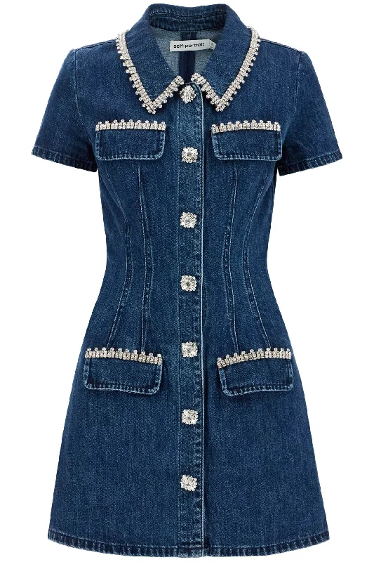 Short-sleeved Mini Dress  - Blue Fashionable Polka Dot Mini Dress