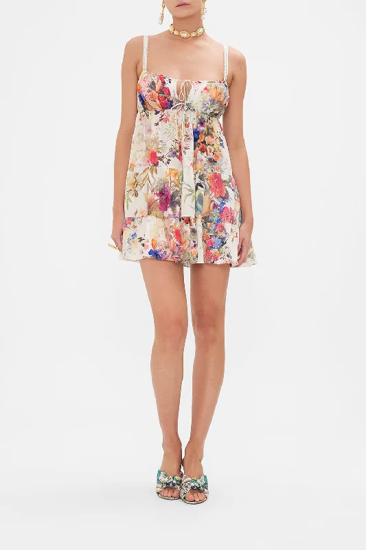 GATHERED BUST TIERED MINI DRESS FRIENDS WITH FRESCOS Classic Shift Mini Dress