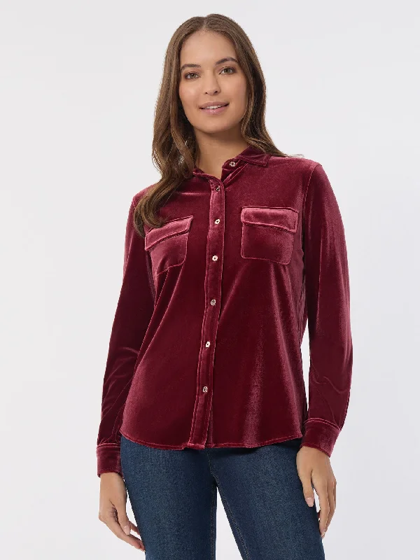 Button-Front Velour Utility Shirt-- Rayon Velvet Corduroy