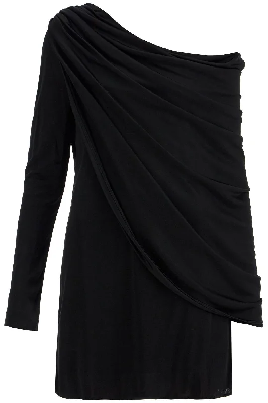 Gathered Jersey Mini Dress In  - Black Cozy T-Shirt Mini Dress