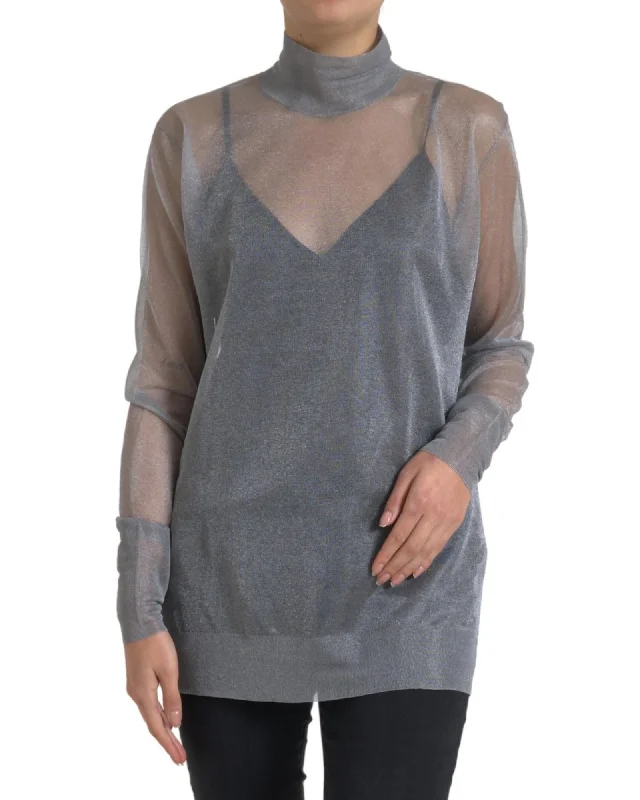 Dolce & Gabbana Mesh Turtleneck Long Sleeve Blouse Top Office Formal Blouse
