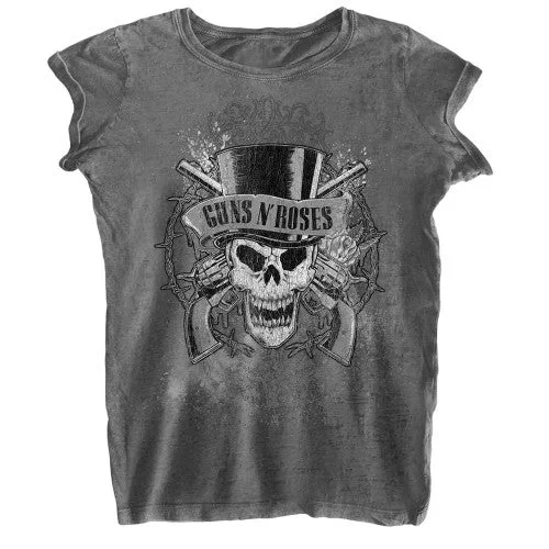 Guns N Roses Womens/Ladies Faded Skull Burnout T-Shirt-- Front Pockets Side Pockets Patch Pockets Guns N Roses Womens/Ladies Faded Skull Burnout T-Shirt-- Front Pockets Side Pockets Patch Pockets