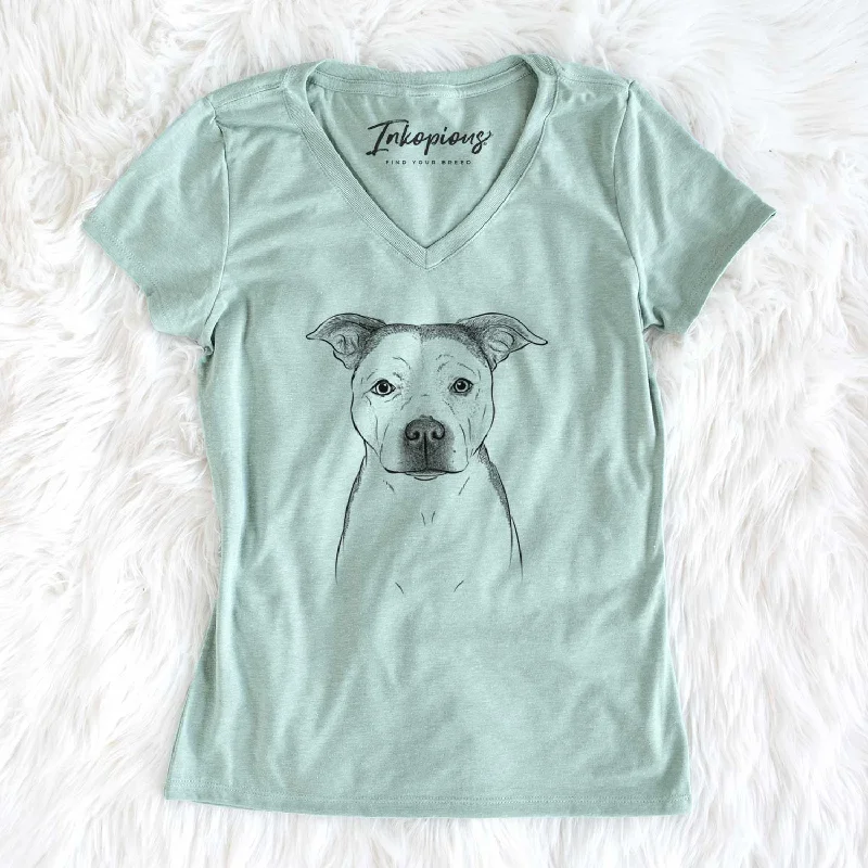 Bare Bailey the Pitbull - Women's V-neck Shirt-- Solid Print Embellished