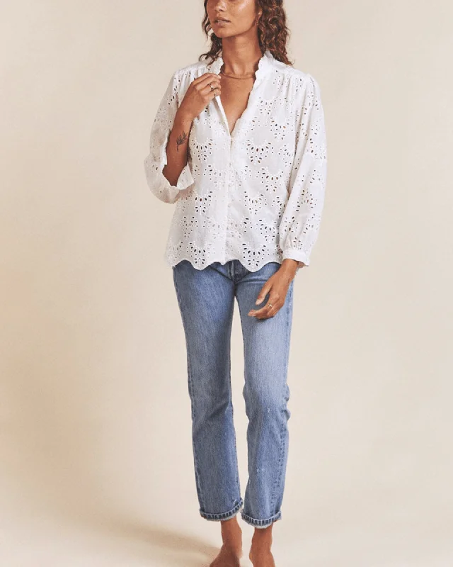 Quincy Blouse - White Eyelet Soft Pastel Blouse