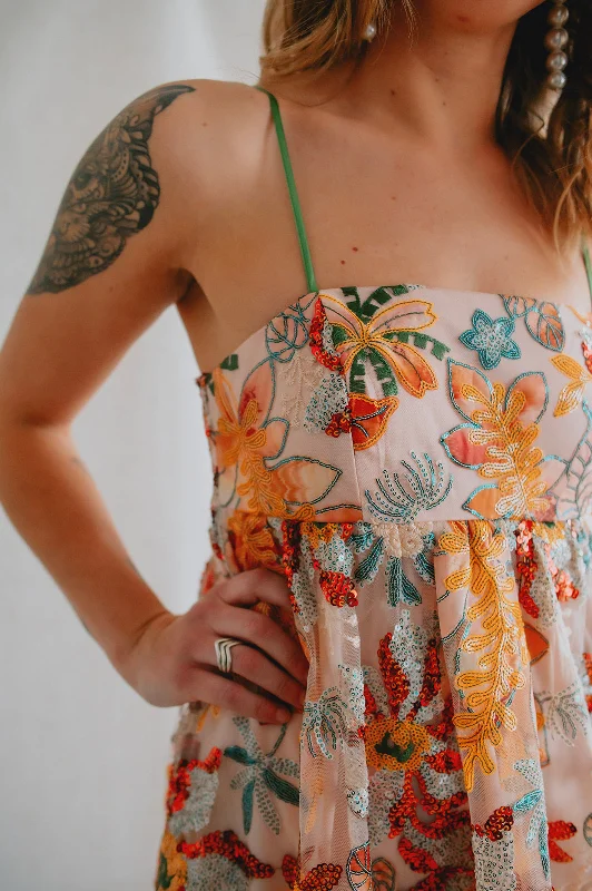 The Mia Floral Sequin Mini Dress Stylish Sweetheart Neck Mini Dress