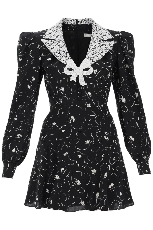 Mini Dress With Lace Collar  - Black Classic Solid Mini Dress
