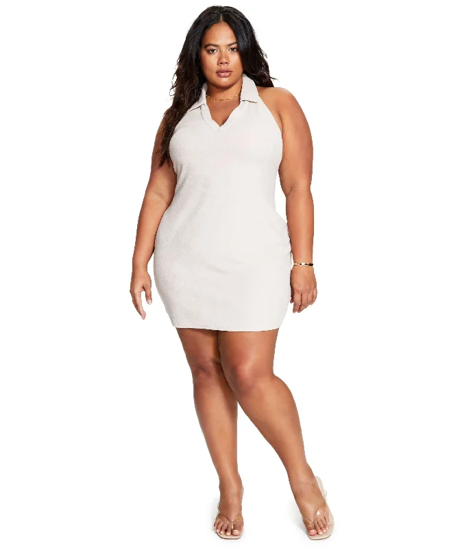 Bar III Trendy Plus Size Terry Halter Mini Dress Fashionable Mini Dress with Slits