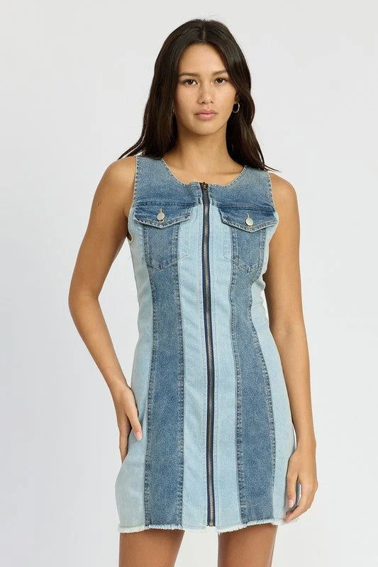 Emory Park Color Block Denim Mini Dress Classic Shift Mini Dress