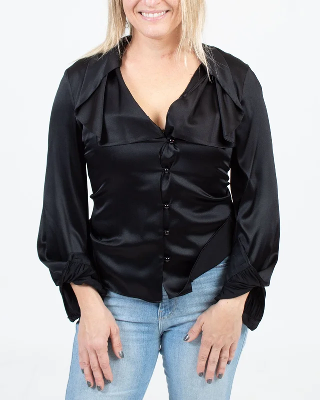 Silk Blend Black Blouse Chic Off-Shoulder Blouse