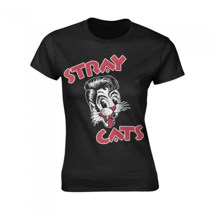 Stray Cats Womens/Ladies Logo Fitted T-Shirt-- Satin Blend Silk Blend Wool Blend
