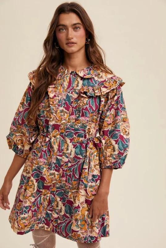 Floral Mini Dress Stylish Ruffle Mini Dress