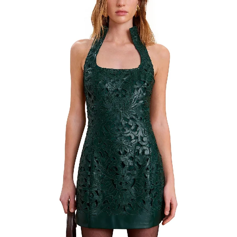 Womens Above Knee Faux Leather Mini Dress Cozy T-Shirt Mini Dress