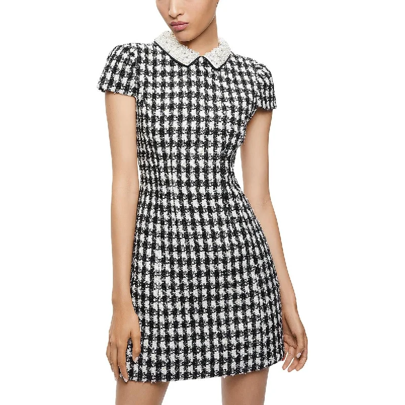 Velia Womens Houndstooth Embellished Mini Dress Trendy Floral Mini Dress