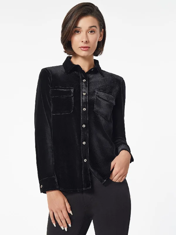 Button-Front Velour Utility Shirt-- Mesh Canvas Denim