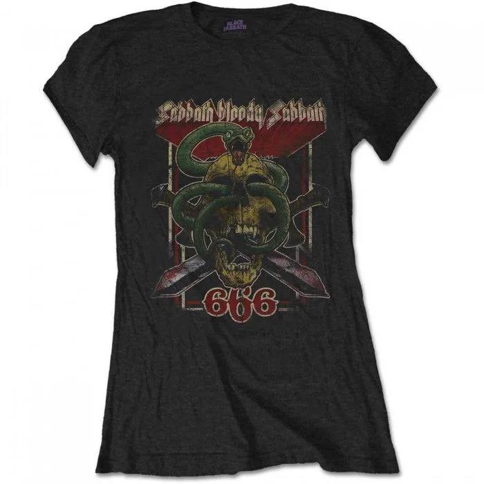 Black Sabbath Womens/Ladies Bloody 666 T-Shirt-- Fleece Nylon Spandex