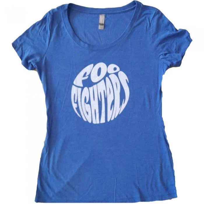 Foo Fighters Womens/Ladies 70s Cotton Logo T-Shirt-- Notch Collar Peter Pan Collar Cowl Neck