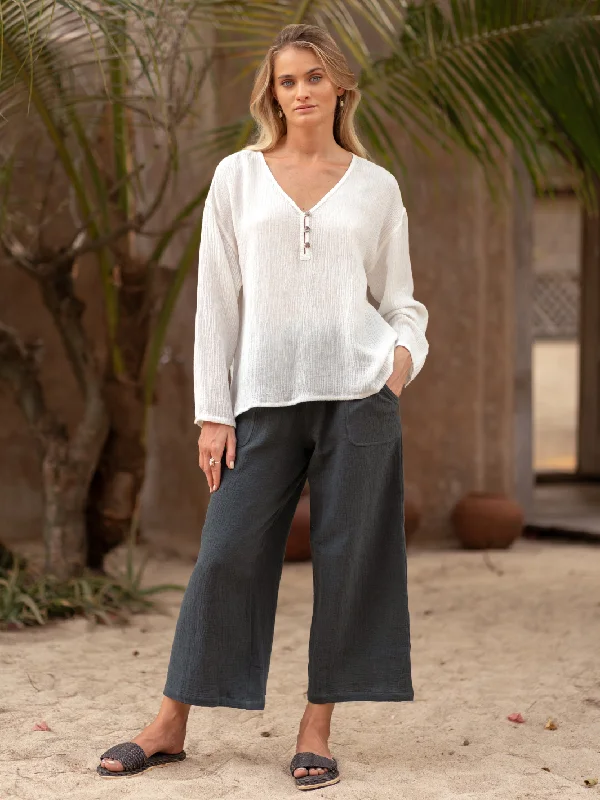 La Vie Linen Blend Blouse Coconut Off-Shoulder Wrap Blouse