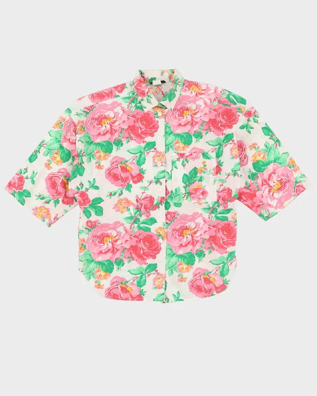 Vintage 1990s Pink Floral  Blouse - S / M Stylish Wrap Blouse