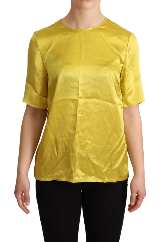 Dolce & Gabbana Elegant Silk Short Sleeve Blouse Top - Women's Yellow Delicate Bow Blouse