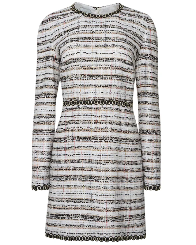 Ivory Multicolor Boucle Mini Dress Stylish Button-Down Mini Dress