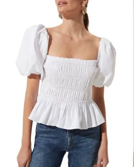 "Bubble Sleeve Smocked" Blouse Boho Chic Blouse
