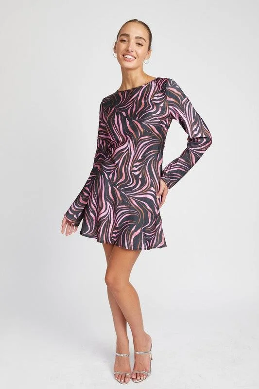 Emory Park Zebra Print Mini Dress With Laced Up Back Trendy A-Line Mini Dress