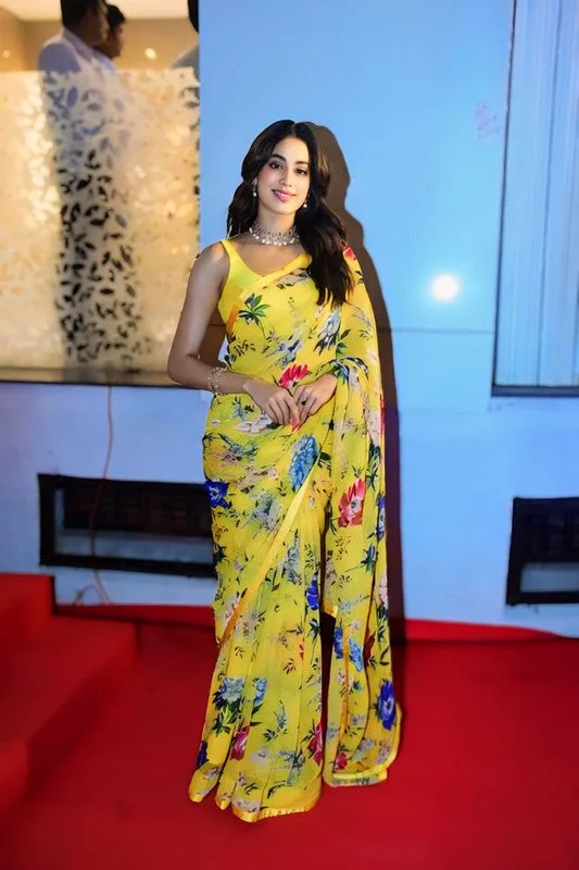 Malishka Export Georgette Silk Printed Ready To Wear Saree With Blouse Piece - Yellow Embroidered Cotton Blouse Malishka Export Georgette Silk Printed Ready To Wear Saree With Blouse Piece - Yellow Embroidered Cotton Blouse