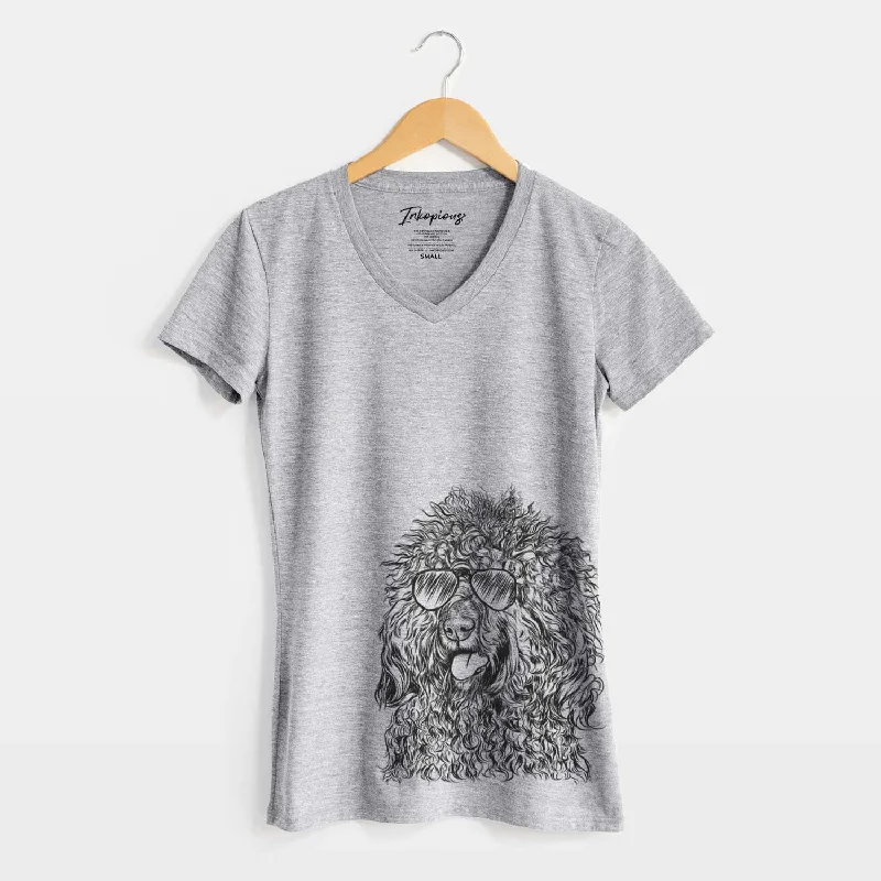 Aviator Babs the Barbet - Women's V-neck Shirt-- Solid Color Striped Floral
