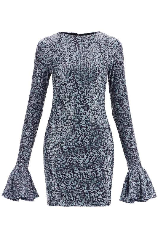 Open-back Sequin Mini Dress  - Blue Cozy Sweater Mini Dress