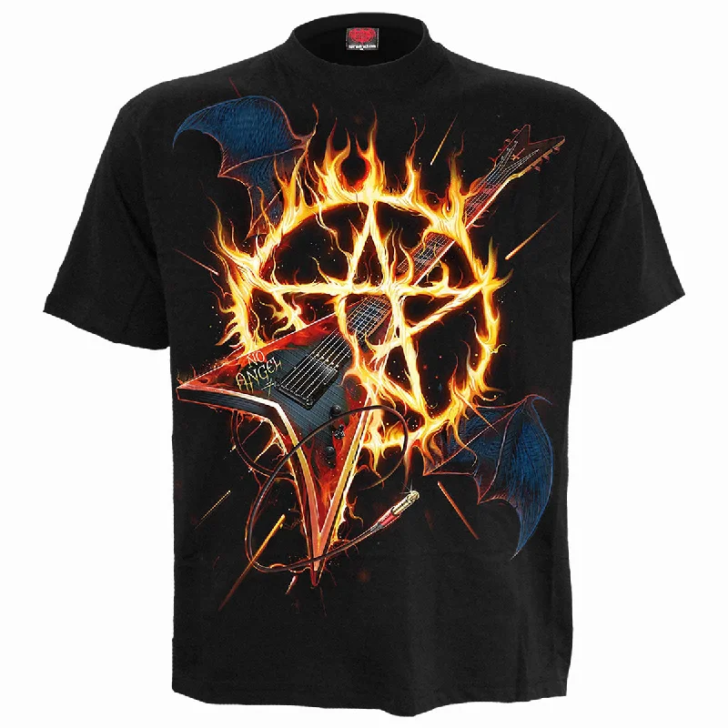 HOT METAL - Front Print T-Shirt Black-- Mesh Blend Leather Blend Suede Blend