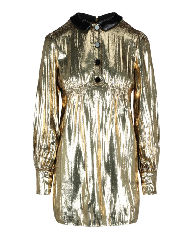 Gucci Womens Metallic Long Sleeve Mini Dress Stylish Short Sleeve Mini Dress