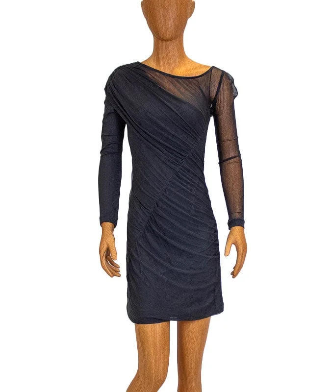 Mesh Overlay Mini Dress Fashionable Pleated Mini Dress