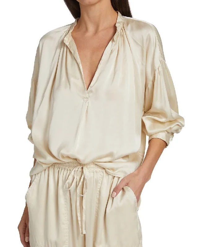 Cream "Mayson" Silk Blouse Playful Puff Blouse
