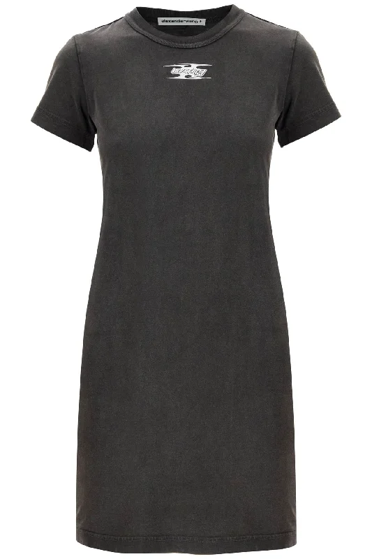 'mini Dress With Embossed Logo  - Grey Elegant Satin Mini Dress