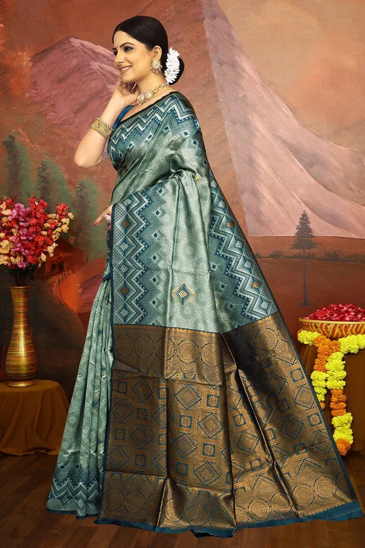 Malishka Export Cotton Silk Woven Ready To Wear Saree With Blouse Piece - Grey Satin Drape Blouse Malishka Export Cotton Silk Woven Ready To Wear Saree With Blouse Piece - Grey Satin Drape Blouse